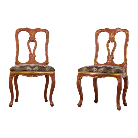 Pair of Italian Red Venetian Lacquer Side Chairs