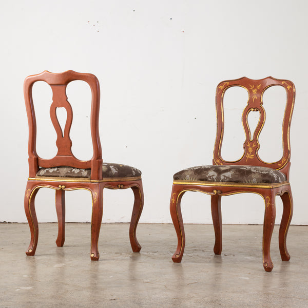Pair of Italian Red Venetian Lacquer Side Chairs