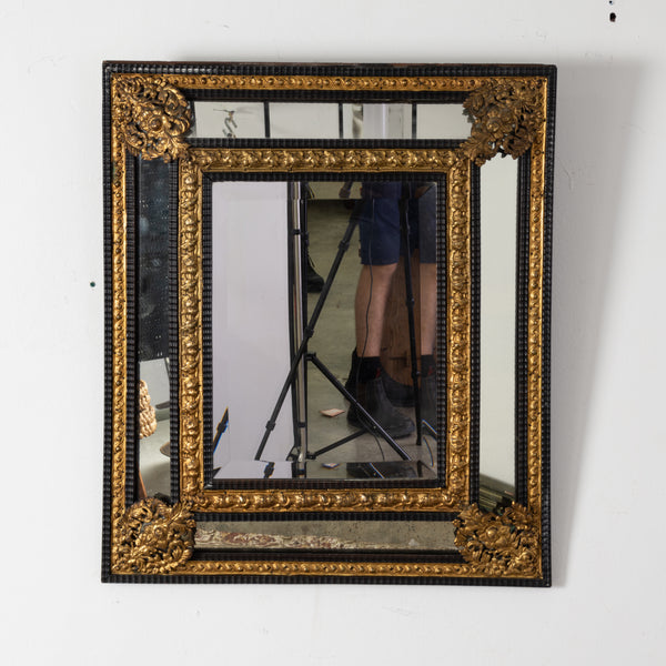 A 19th Century Flemish Brass Repousse Cushion Mirror
