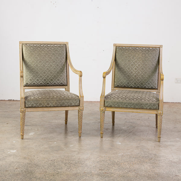 Pair Painted Louis XVI Style Armchairs