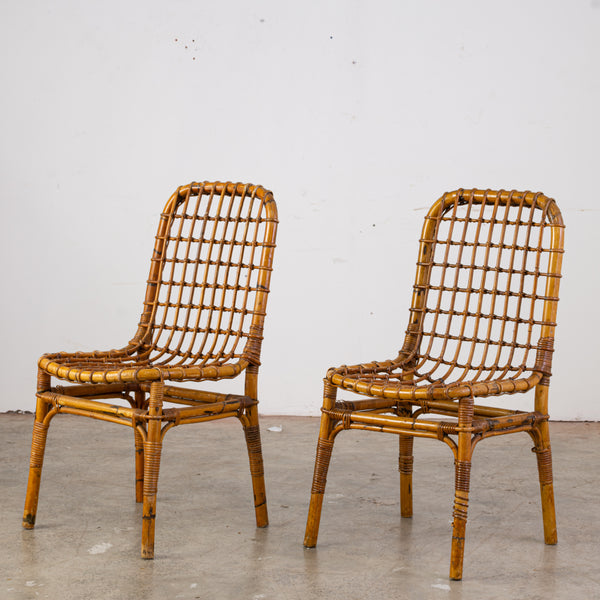 A Pair of Italian Mid-Century Cane and Bamboo Side Chairs