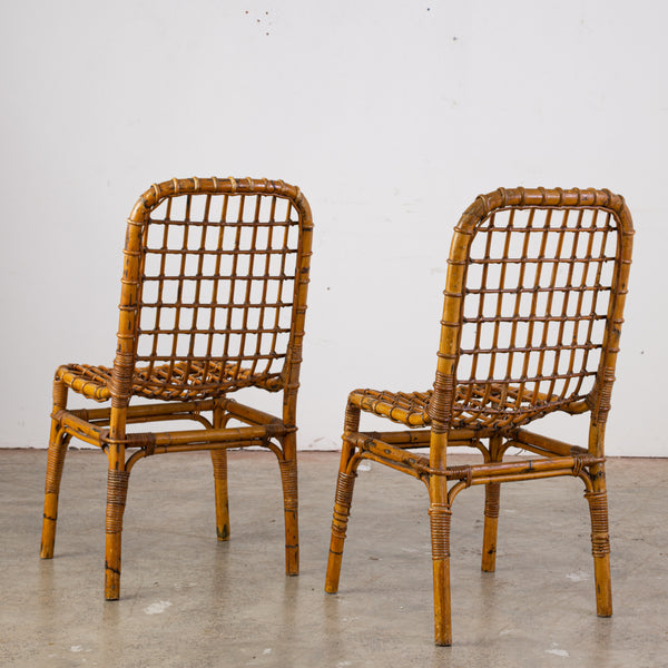 A Pair of Italian Mid-Century Cane and Bamboo Side Chairs