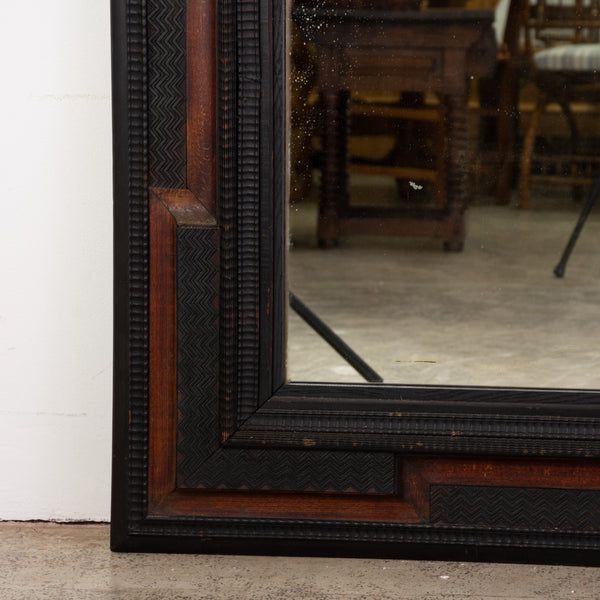 A Substantial Italian Guilloche Oak and Ebonised Mirror