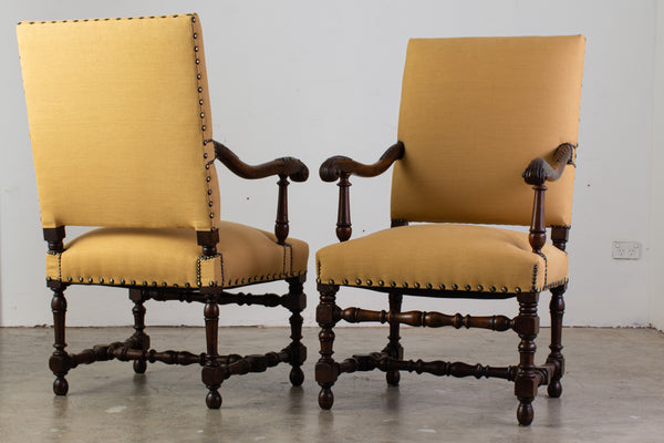 Pair of Louis XIII Style Oak Armchairs