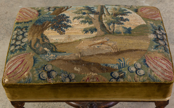 A Louis XIII Style Walnut Stool with Verdure Tapestry