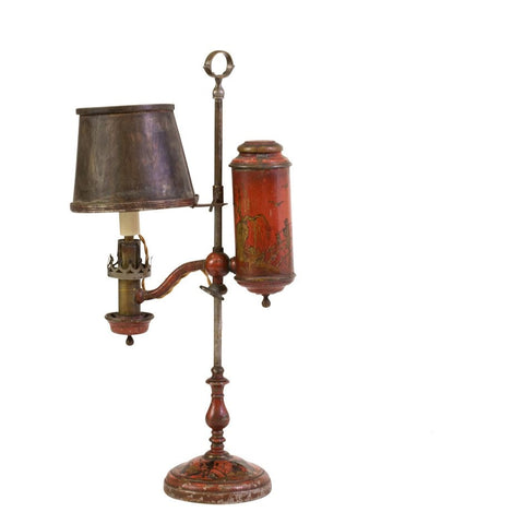French Red Chinoiserie Tole Table Lamp