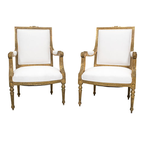 Pair of Louis XVI Style Giltwood Armchairs