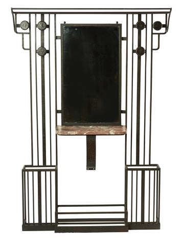 French Art Deco Wrought Iron and Marble Hall Stand