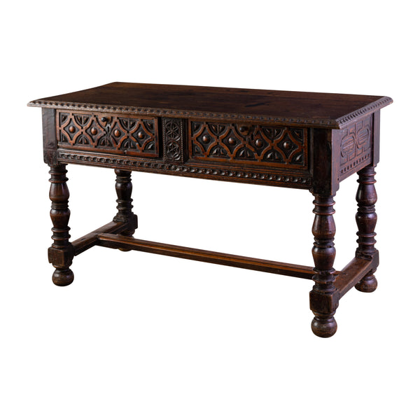 18th Century Spanish Walnut Console Table with Carved Drawer Fronts