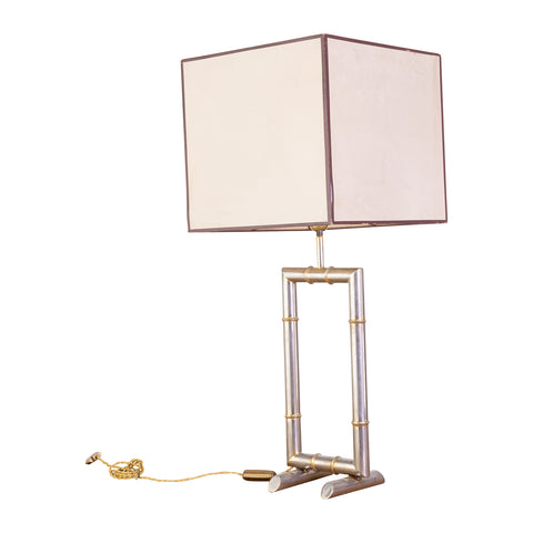 Chrome Faux Bamboo Jacques Adnet Style Table Lamp