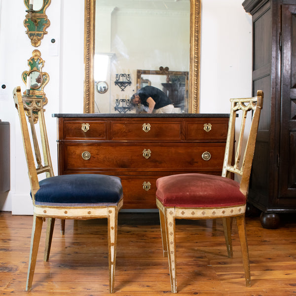 Near Pair of 19th Century Italian Neo Classical Painted and Parcel-gilt Chairs