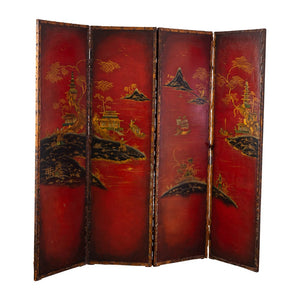 Early 20th Century Red Lacquer Chinoiserie Screen