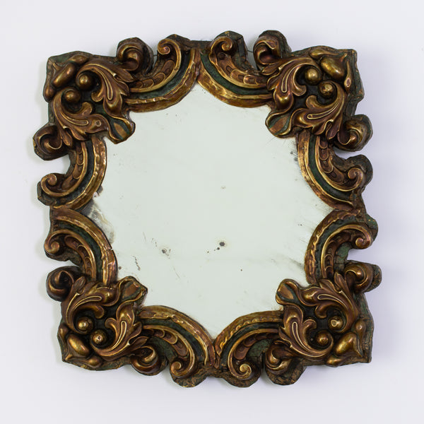 A Small Green and Copper Repousse Mirror