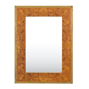 Burl walnut and Brass Mirror in the Style of Willy RizzoBurl walnut and Brass Mirror in the Style of Willy Rizzo
