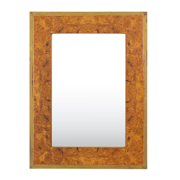 Burl walnut and Brass Mirror in the Style of Willy RizzoBurl walnut and Brass Mirror in the Style of Willy Rizzo