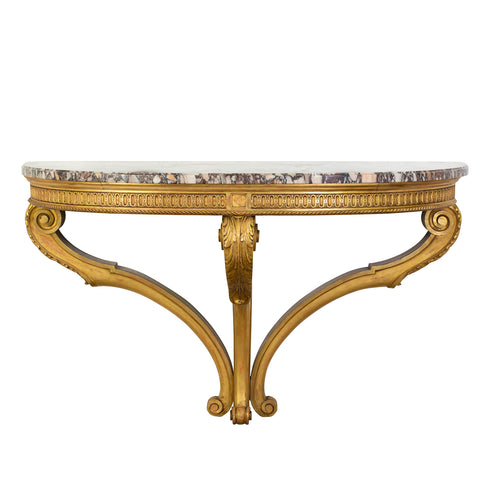 Louis XVI Style Giltwood Demi-Lune Console Table