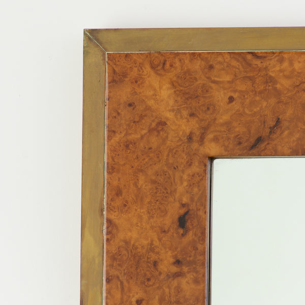 Burl walnut and Brass Mirror in the Style of Willy Rizzo