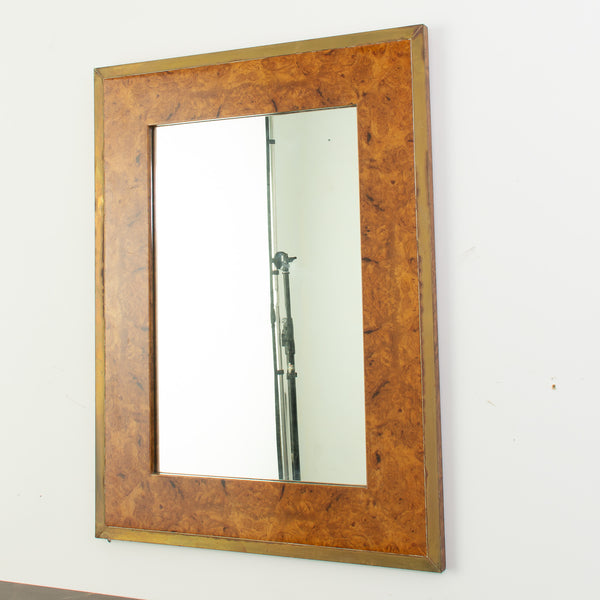 Burl walnut and Brass Mirror in the Style of Willy Rizzo