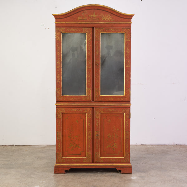 20th Century Venetian Red Chinoiserie Lacquer Cabinet