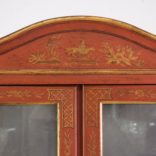 20th Century Venetian Red Chinoiserie Lacquer Cabinet