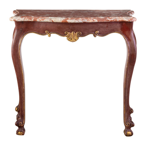 Louis XV Style Side Table with Rosso Francia Marble Top