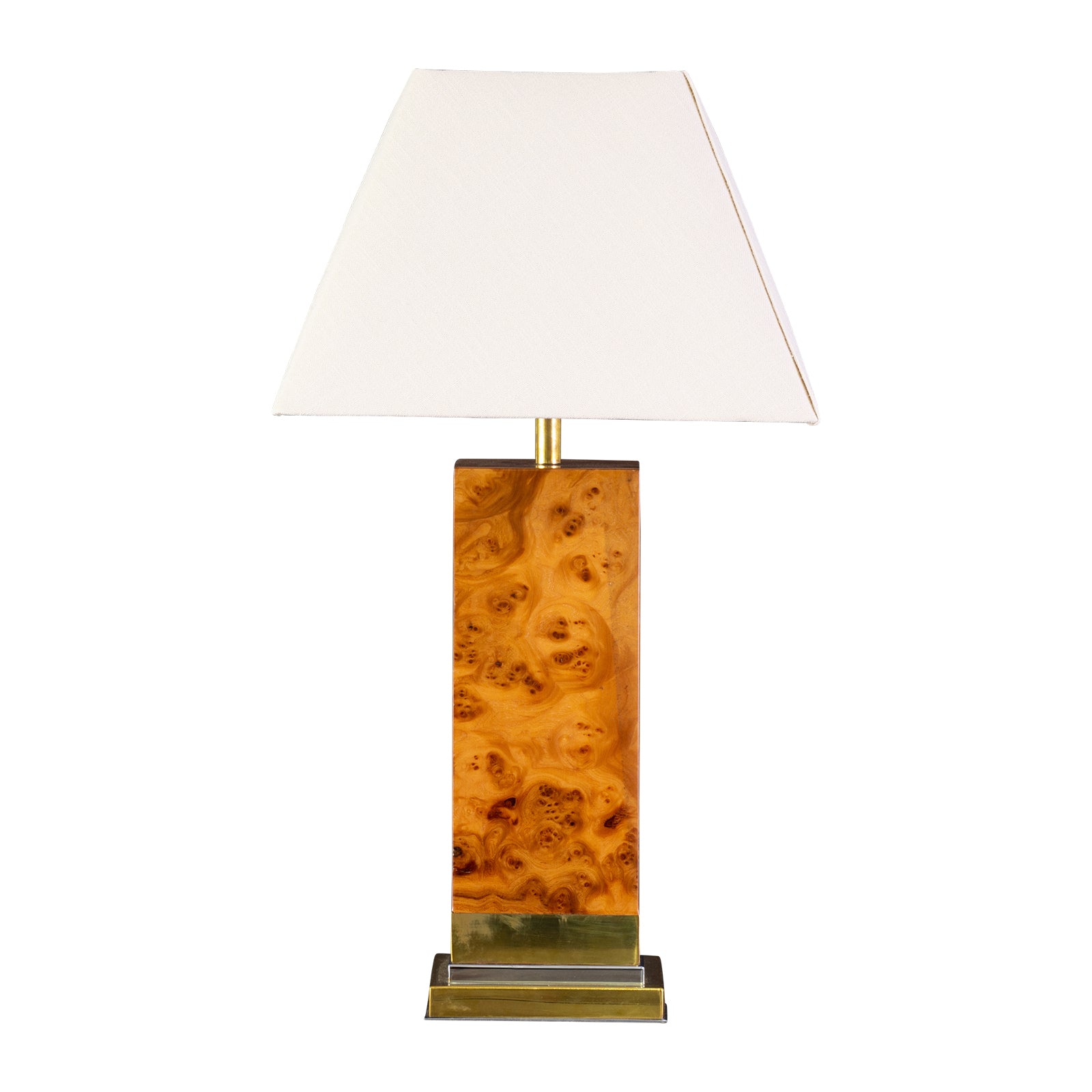 Burl Wood and Brass Trimed Table Lamp by J. Claude Mahey,