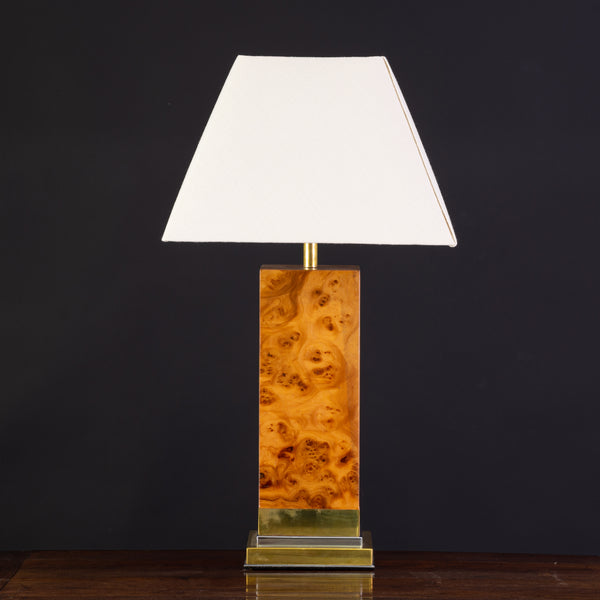 Burl Wood and Brass Trimed Table Lamp by J. Claude Mahey,