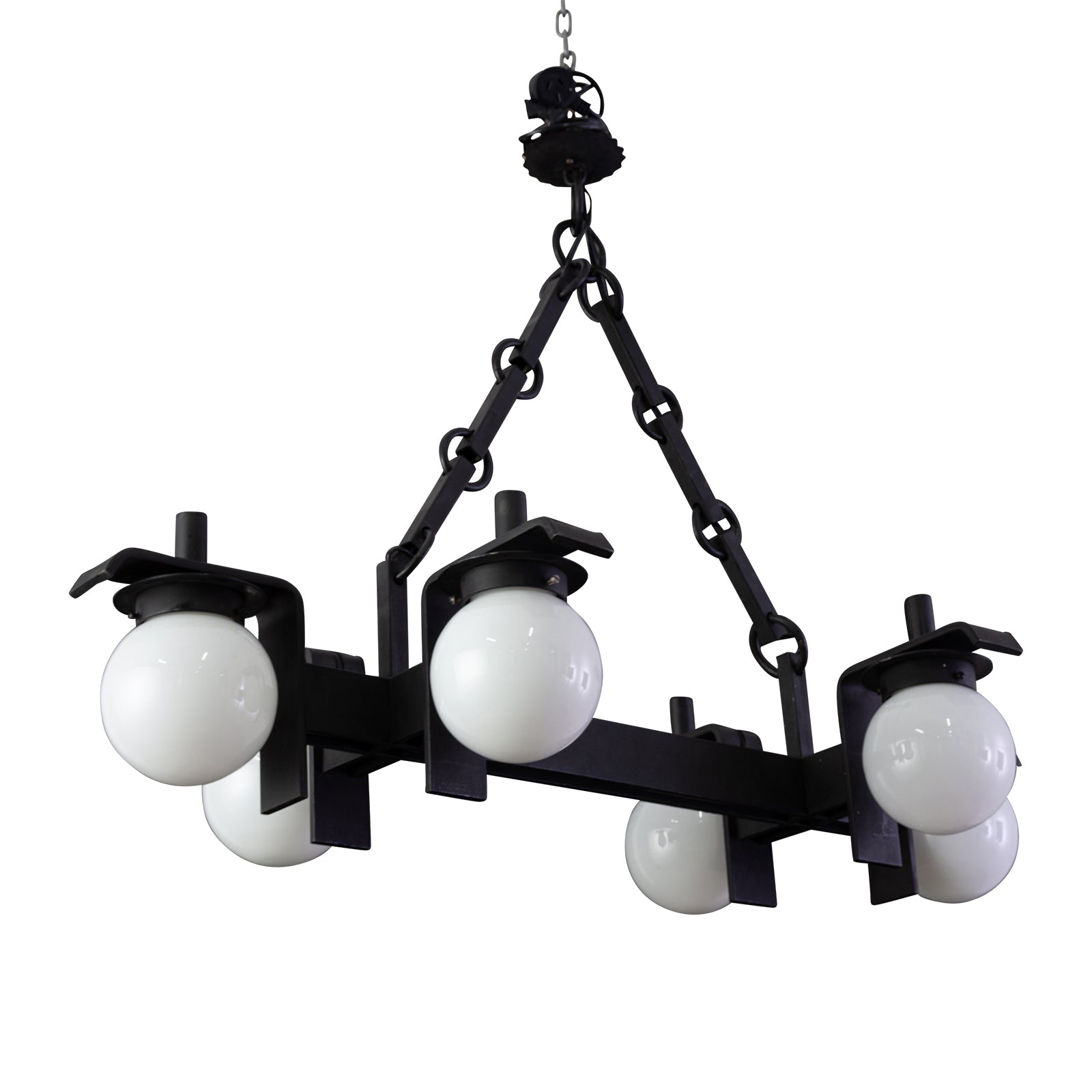 1960s Brutalist Forged Iron Ceiling Light