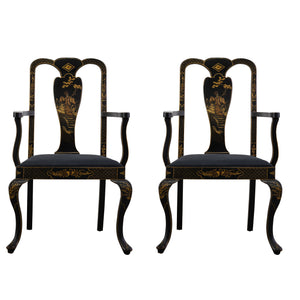 Pair of Antique Queen Anne Style  chinoiserie Armchairs