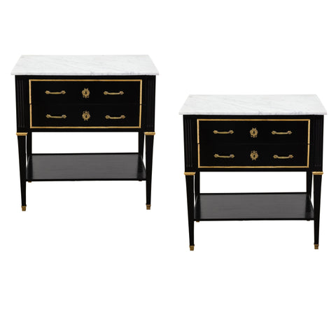 A Pair of Louis XVI Style Ebonised Bedside Tables