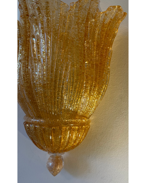 Pair of Large Murano "Graniglia "Leaf Murano Glass Wall Sconces