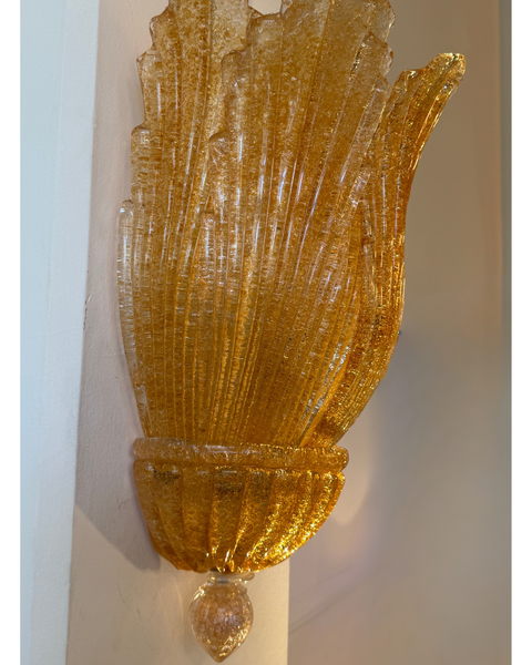 Pair of Large Murano "Graniglia "Leaf Murano Glass Wall Sconces