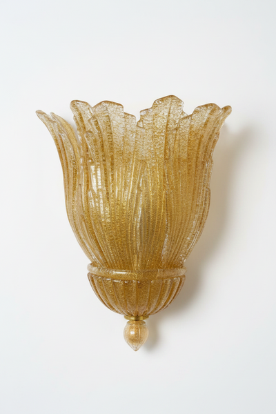 Pair of Large Murano "Graniglia "Leaf Murano Glass Wall Sconces
