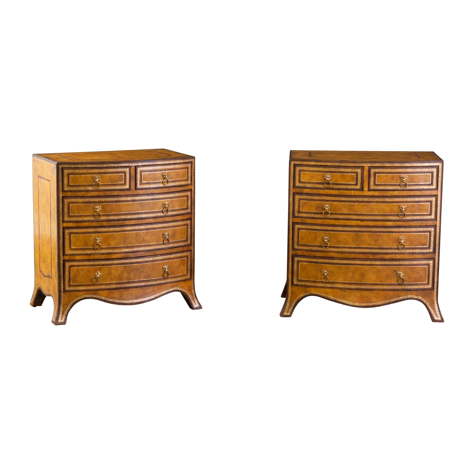 Pair of Embossed Leather Bedside Tables Tables in the Regency Taste by Maitland Smith