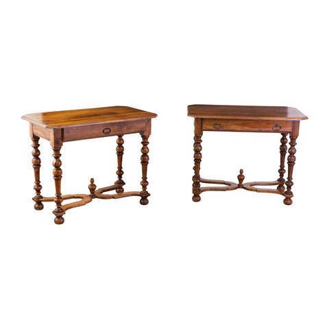 Pair 20th Century Louis XIII Style Bedside/Side Tables