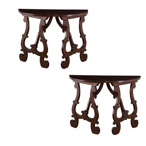 Pair of Antique Italian Baroque Style  Demi Lune Tables