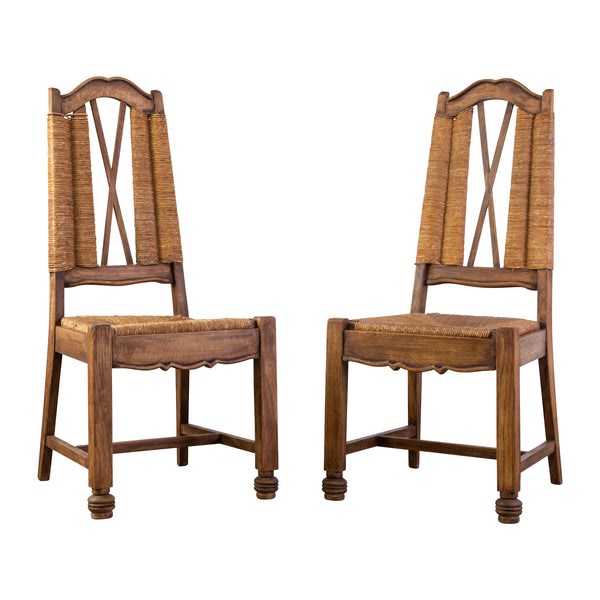 Arts and Crafts Oak and Cane Side Chairs