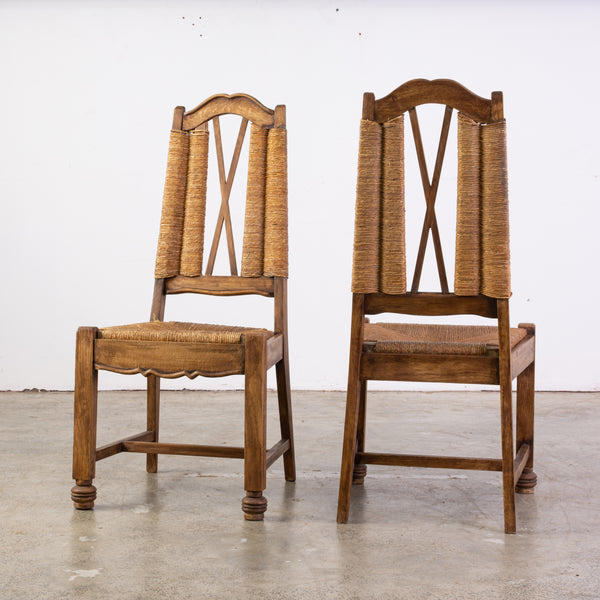 Arts and Crafts Oak and Cane Side Chairs
