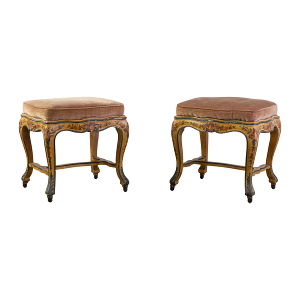 Pair of Early 20th Century Lacquered Venetian Stools