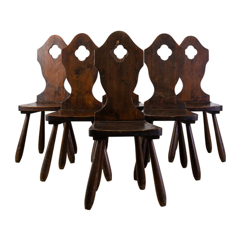A set of Six Brutalist Pine Chalet Chairs