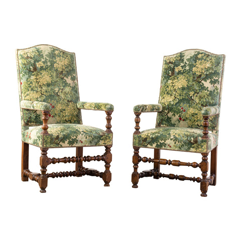 Pair of Louis XIII Tapestry Upholstered Armchairs