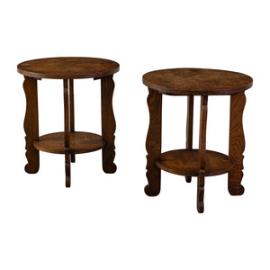 Pair of French Art Deco Oak Occasional Round Side Tables