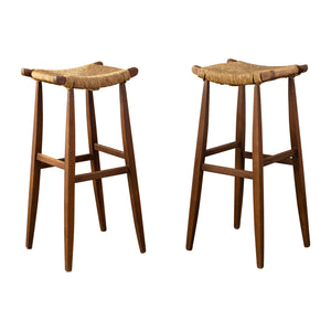 Pair of Vintage Rush Caned Bar Stools