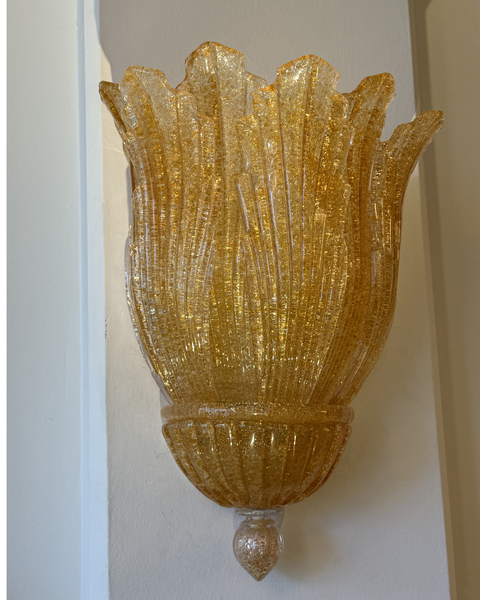 Pair of Large Murano "Graniglia "Leaf Murano Glass Wall Sconces