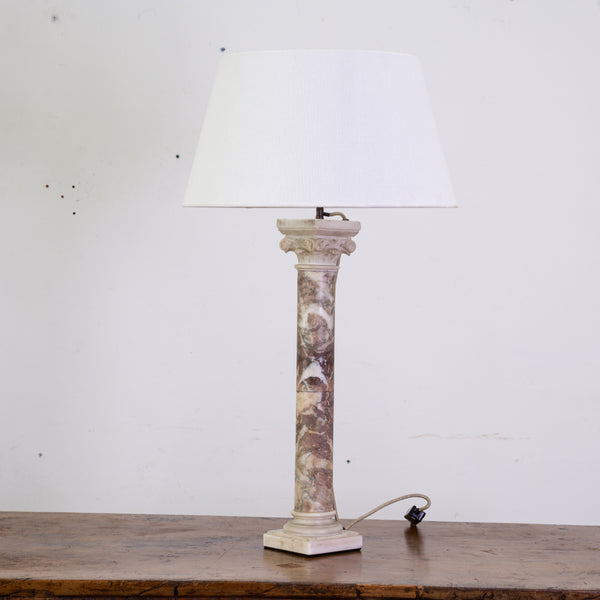 A Pair of Fior di Pesco Apuano Marble Corinthian Column Table Lamps