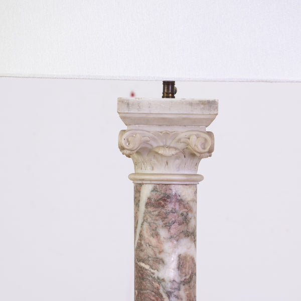 A Pair of Fior di Pesco Apuano Marble Corinthian Column Table Lamps