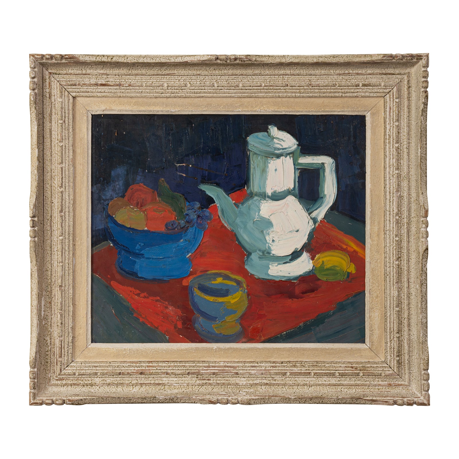Still Life With Tea Pot and bowl of Fruit by Anna Costa (1922 - 2022, French)