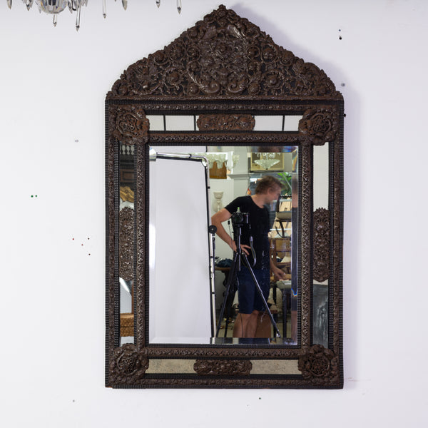 A Large 19th Century Dutch Repousse Cushion Mirror