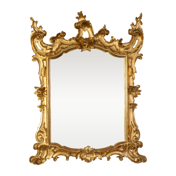 A Large 19th Century Italian Neo-Rococo Carved Giltwood Mirror