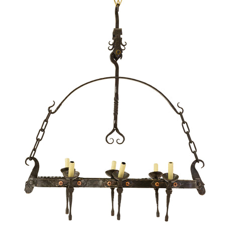 Vintage French Forged Iron Chandelier
